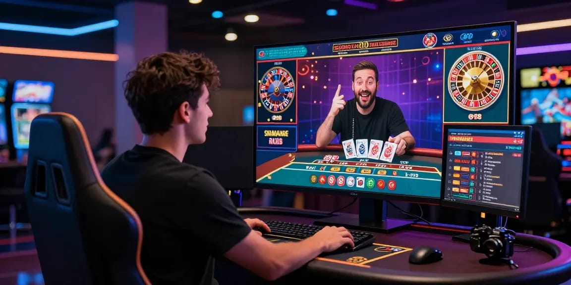 Giocatore entusiasta in un casinò online non AAMS con giochi dal vivo e grafica vibrante.