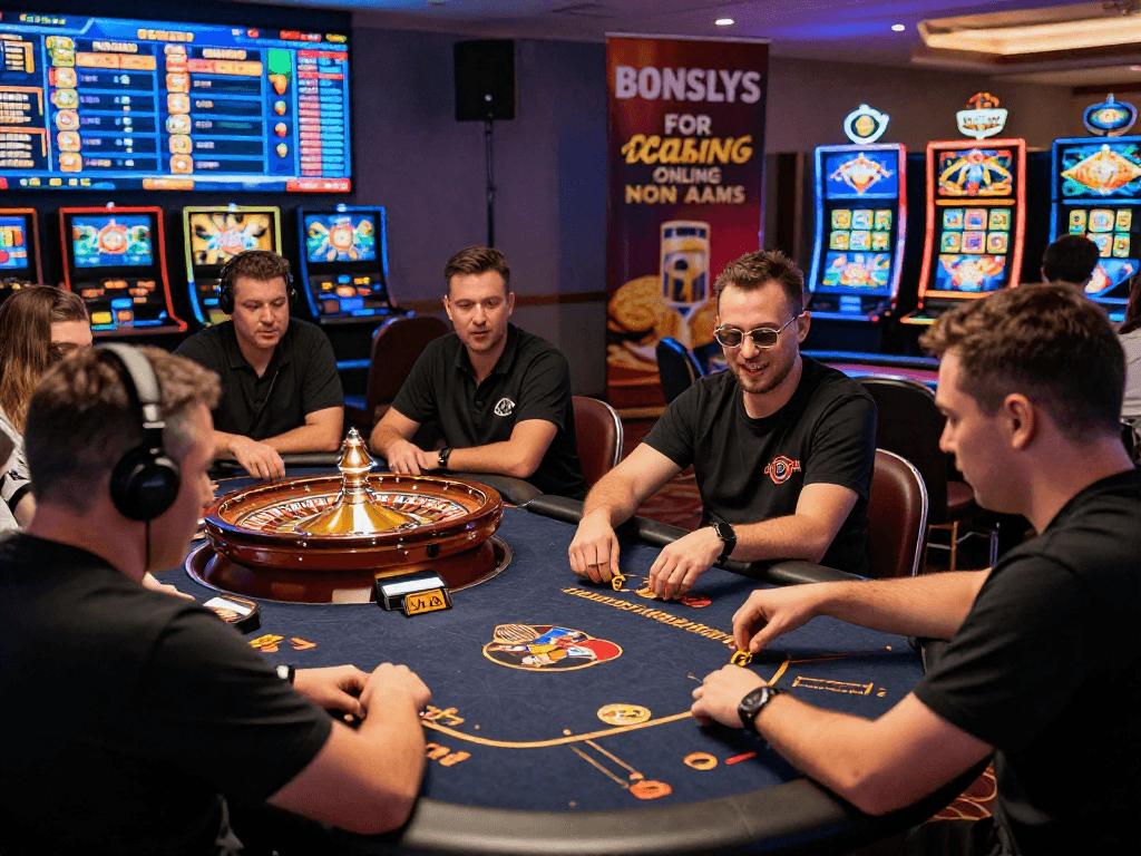 Giocatori entusiasti in un casinò online non AAMS, con tavoli da gioco e luci vivaci.