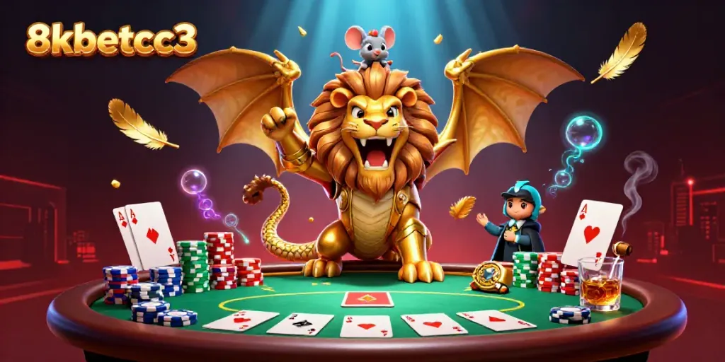 Engaging scene showcasing the golden chimera at a poker table representing 8kbetcc3's thrilling gameplay.
