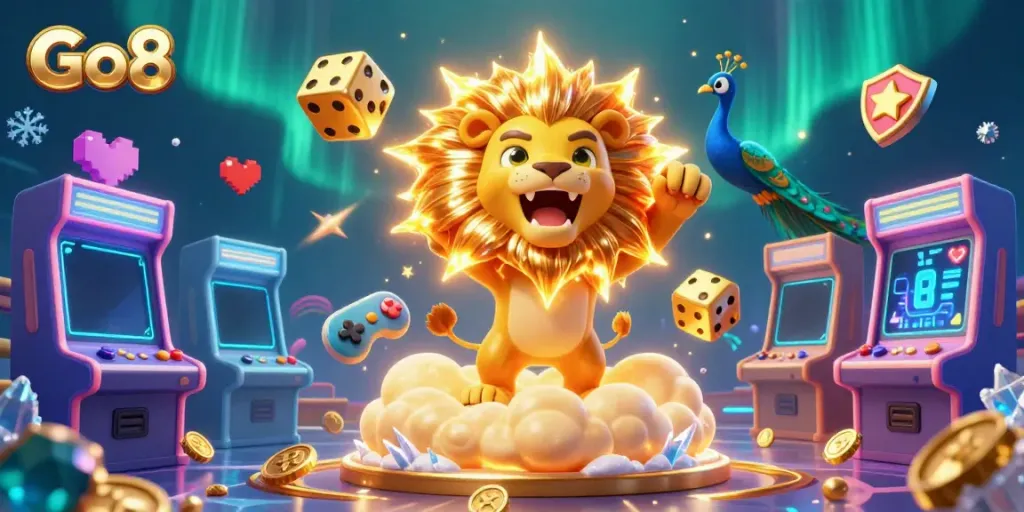 Experience Go8's adventurous casino gaming with vibrant characters and glowing elements.