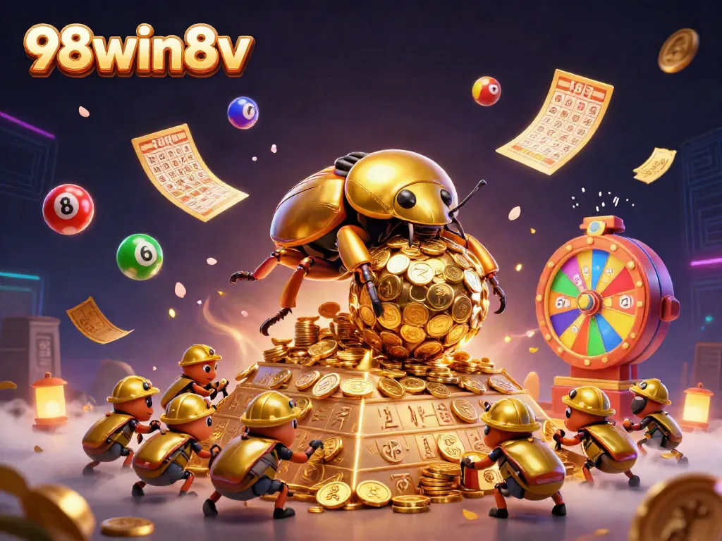 Engage in thrilling gameplay with 98win8v's golden beetle theme, exploring exciting casino elements.