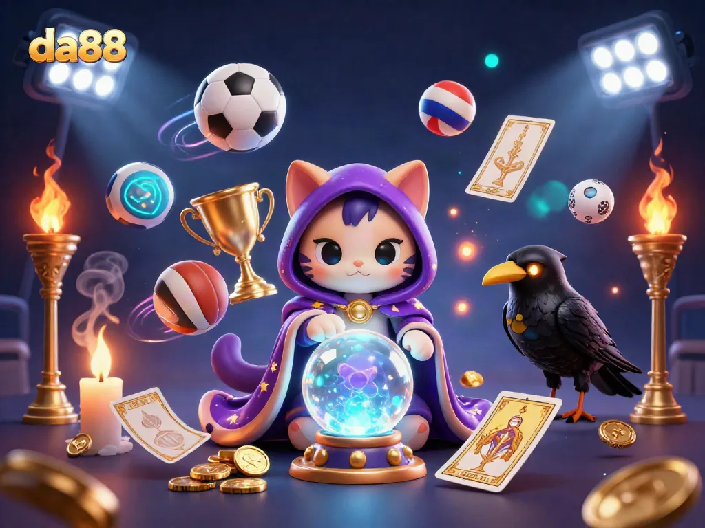 Experience the excitement of da88 with a mystical casino-themed illustration featuring vibrant game elements.