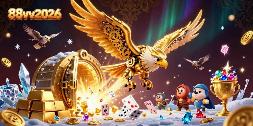 Engage in thrilling slots at 88vv2026 with a spectacular scene of a golden eagle and treasure!