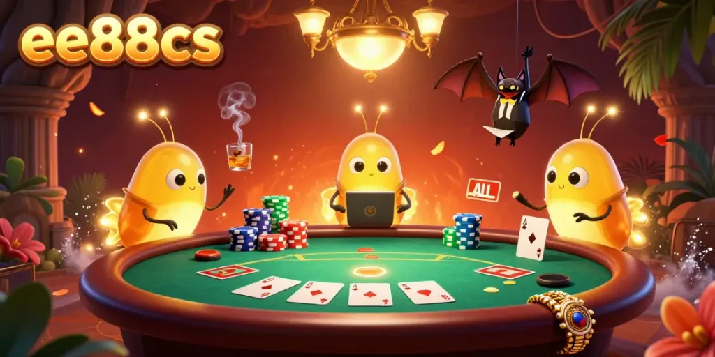 Experience the vibrant atmosphere of ee88cs casino with glowworms lighting up the scene and engaging poker gameplay.
