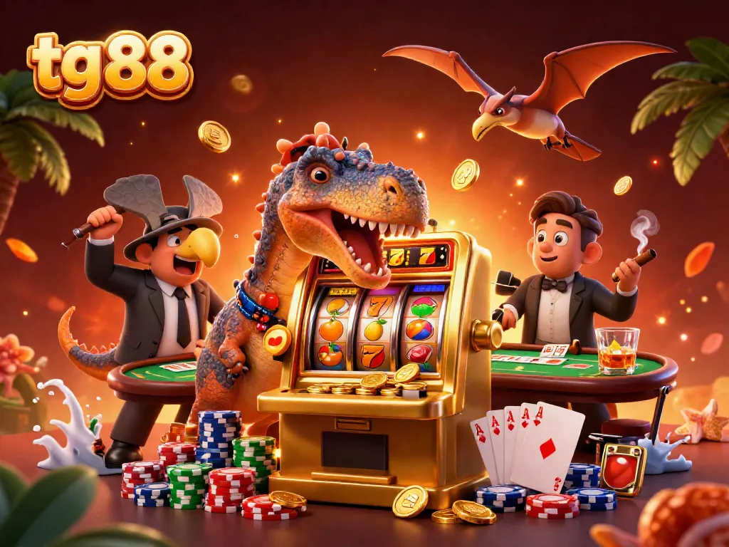 Engage in thrilling gameplay with tg 88 as a pachycephalosaurus earns jackpot coins from a golden slot machine.