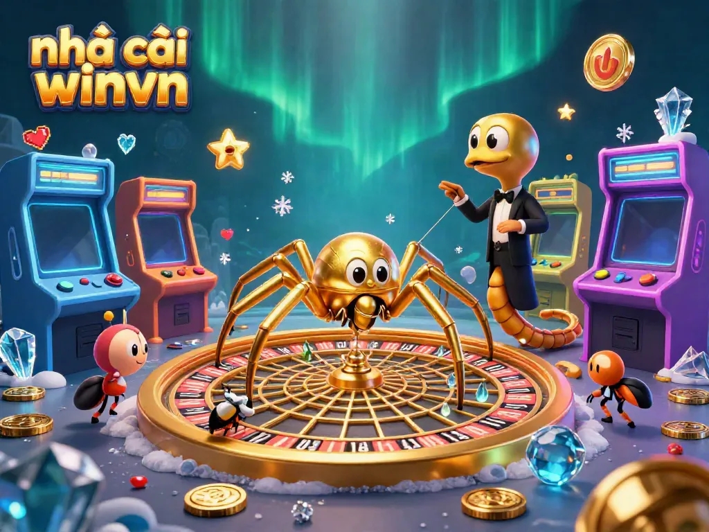 Engage with nhà cái winvn through exciting 3D gaming elements in a vibrant casino illustration.