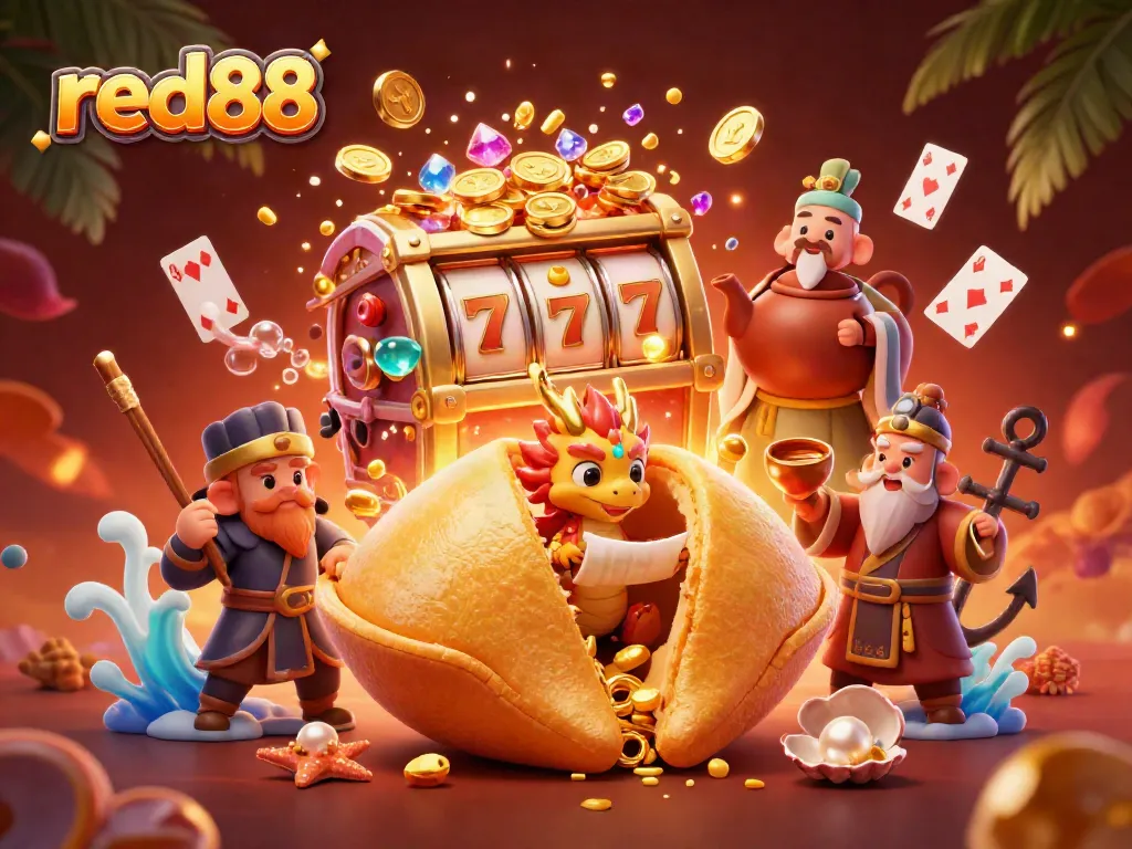 Experience exhilarating gameplay at red88 with a dynamic scene of fortune, slots, and gaming excitement.