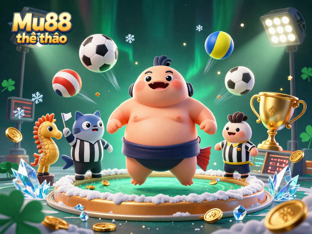 Mu88 thể thao takes center stage with a dynamic sports betting underwater scene featuring a blowfish and more.