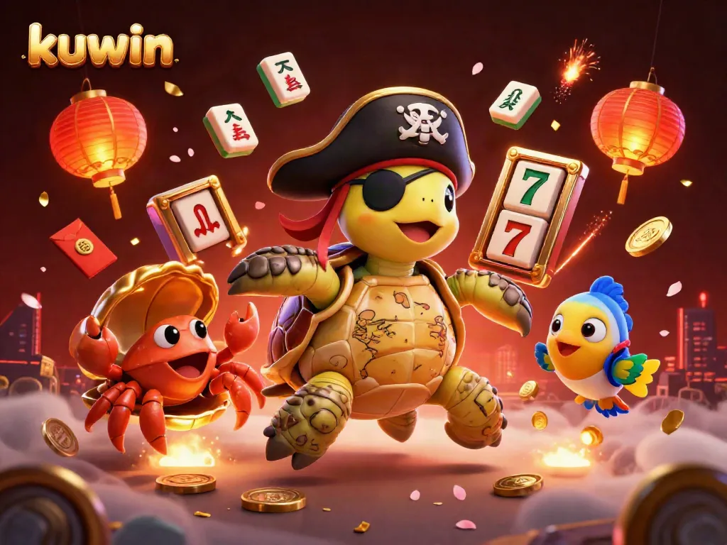 Engage with kuwin's vibrant casino adventure featuring a pirate turtle discovering treasures in a dynamic 3D scene.