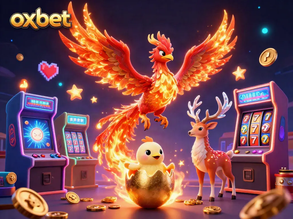 Experience the thrill of oxbet with vibrant phoenixes and casino elements in a stunning digital illustration.