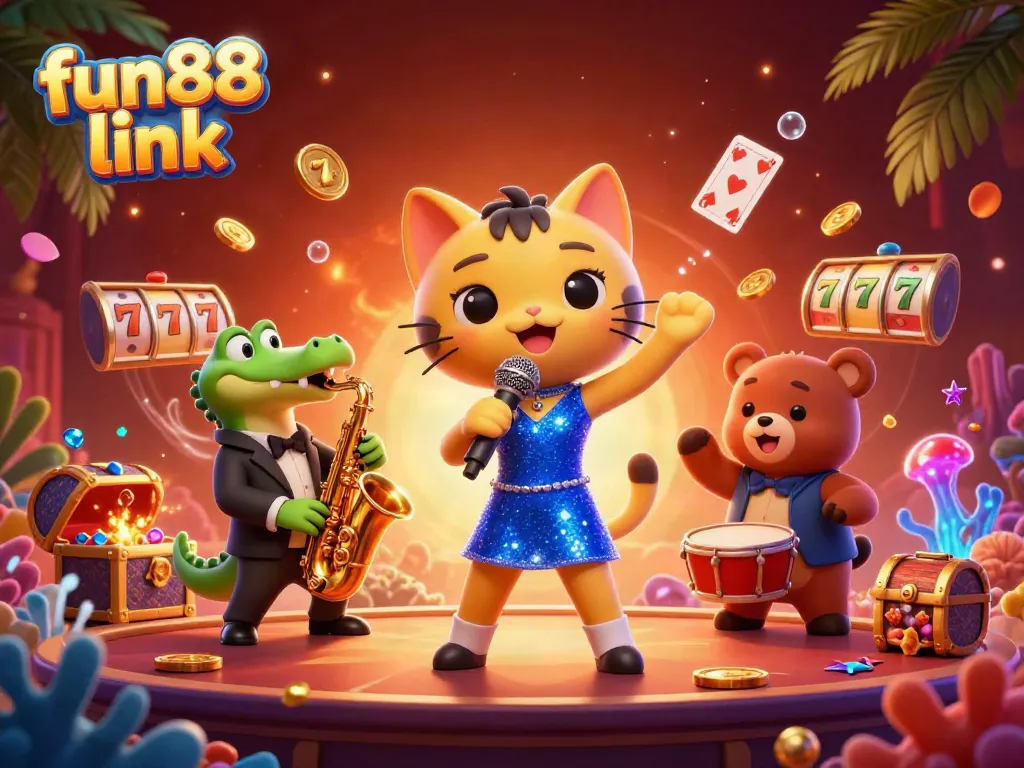 Experience the vibrant atmosphere of the fun88 link casino with lively characters and dazzling game elements.