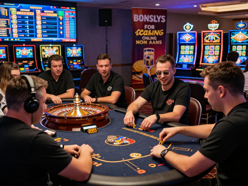 Giocatori entusiasti in un casinò online non AAMS, con tavoli da gioco e luci vivaci.