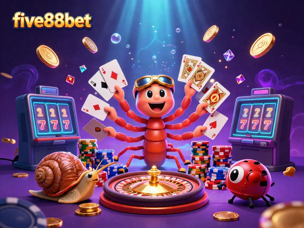 Experience five88bet's vibrant casino scene with unique characters and dynamic gaming elements.