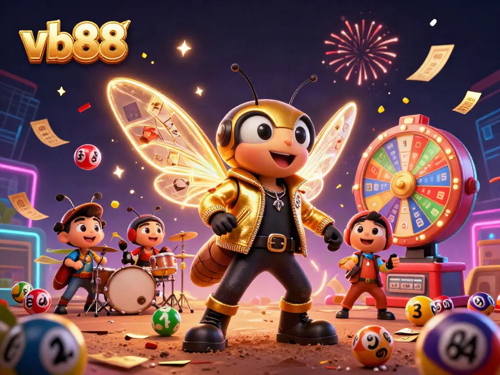 Experience thrilling action with vb88 as the cartoon rock star and band perform amidst dazzling casino elements.