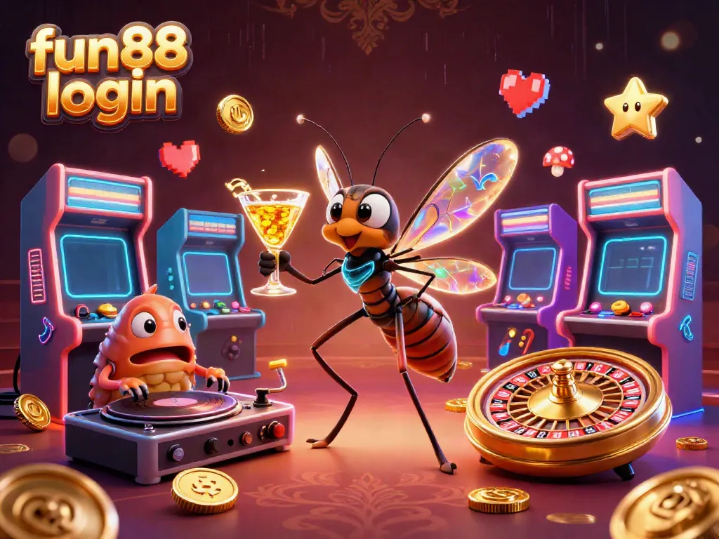 Spin the fun88 login roulette with vibrant 3D characters and casino-themed elements.