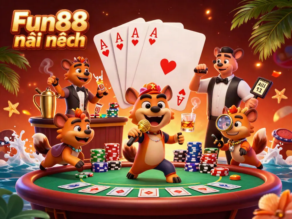 Experience the excitement of Fun88 mới nhất in this vibrant casino scene with hyenas and immersive gaming elements.